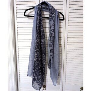 Large Blue Print Scarf Large Blue Print Shawl Blue Scarf Blue Shawl FLAW